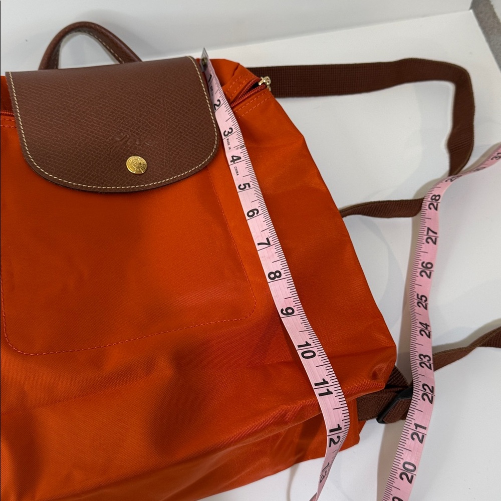 Longchamp Le Pliage Backpack in Pumpkin with Brown Leather. Packable. New. - Picture 9 of 10